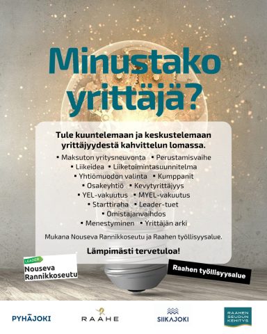 Minustako yrittäjä? -tekstin taustalla hehkulamppu ja alla tapahtuman ohjelma sekä järjestäjien logot.